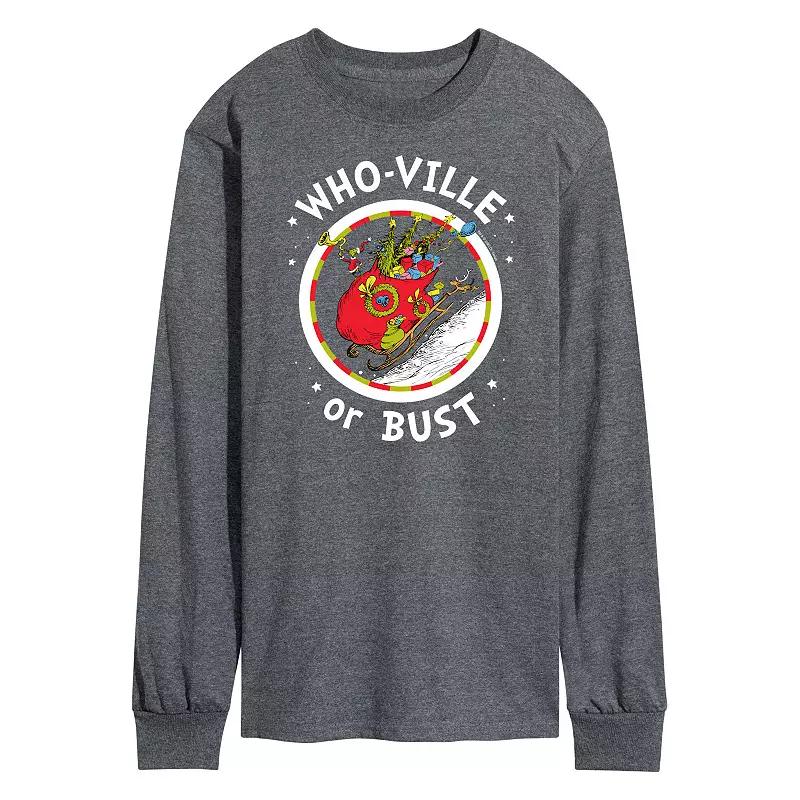 Men's Dr. Seuss Grinch Who-ville or Bust Long Sleeve Tee,  Product Image