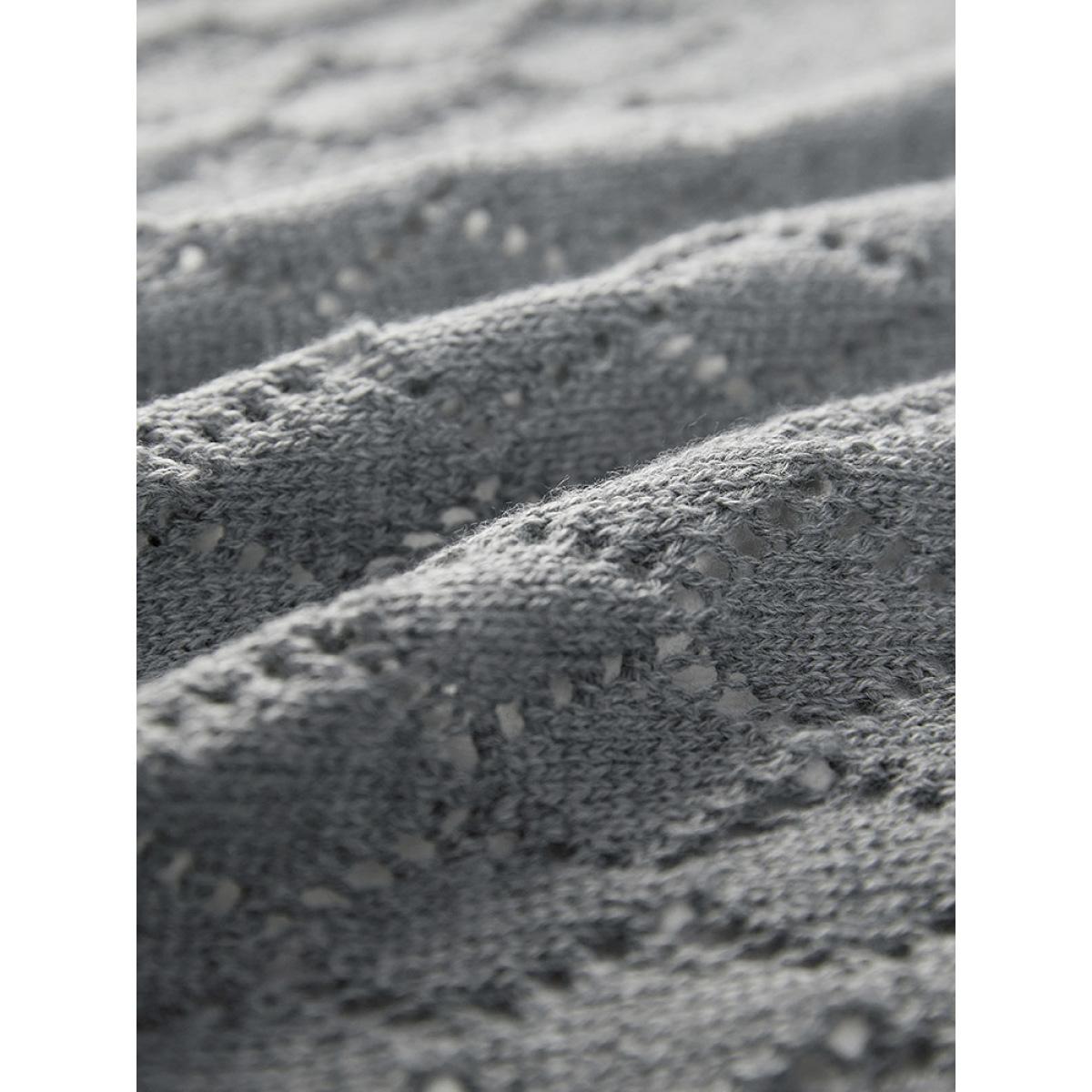 Plus Size Geometric Eyelet Elastic Cuffs Tunic Cardigan DarkGray Women Casual Loose Long Sleeve Dailywear Cardigans BloomChic 26/4X Product Image