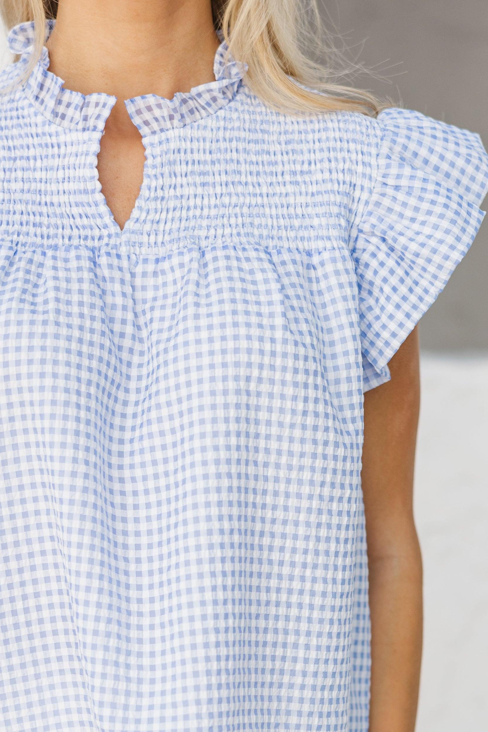 Sunday Dreaming Light Blue Gingham Blouse Female Product Image