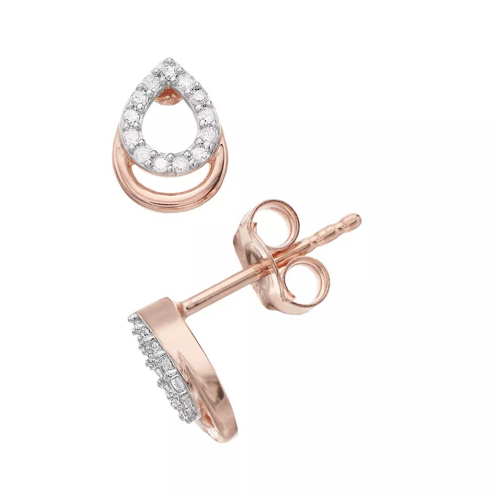 Gold Over Sterling Silver 1/10 Carat T.W. Diamond Stud Earrings, Women's, Pink Tone Product Image