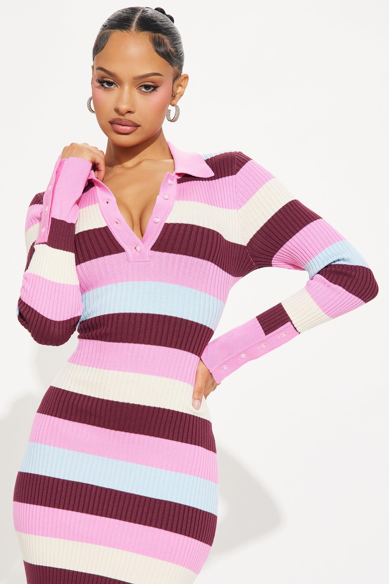 Marlene Sweater Midi Dress - Pink/combo Product Image