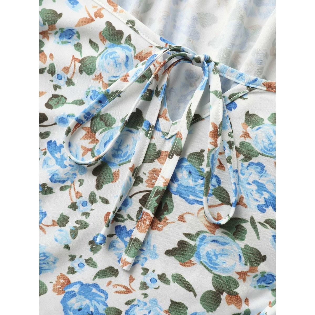 Plus Size Multicolor Floral Print Square Neck Babydoll Top Women Short sleeve Heart neckline Everyday-Elegant Blouses BloomChic 18-20/2X Product Image