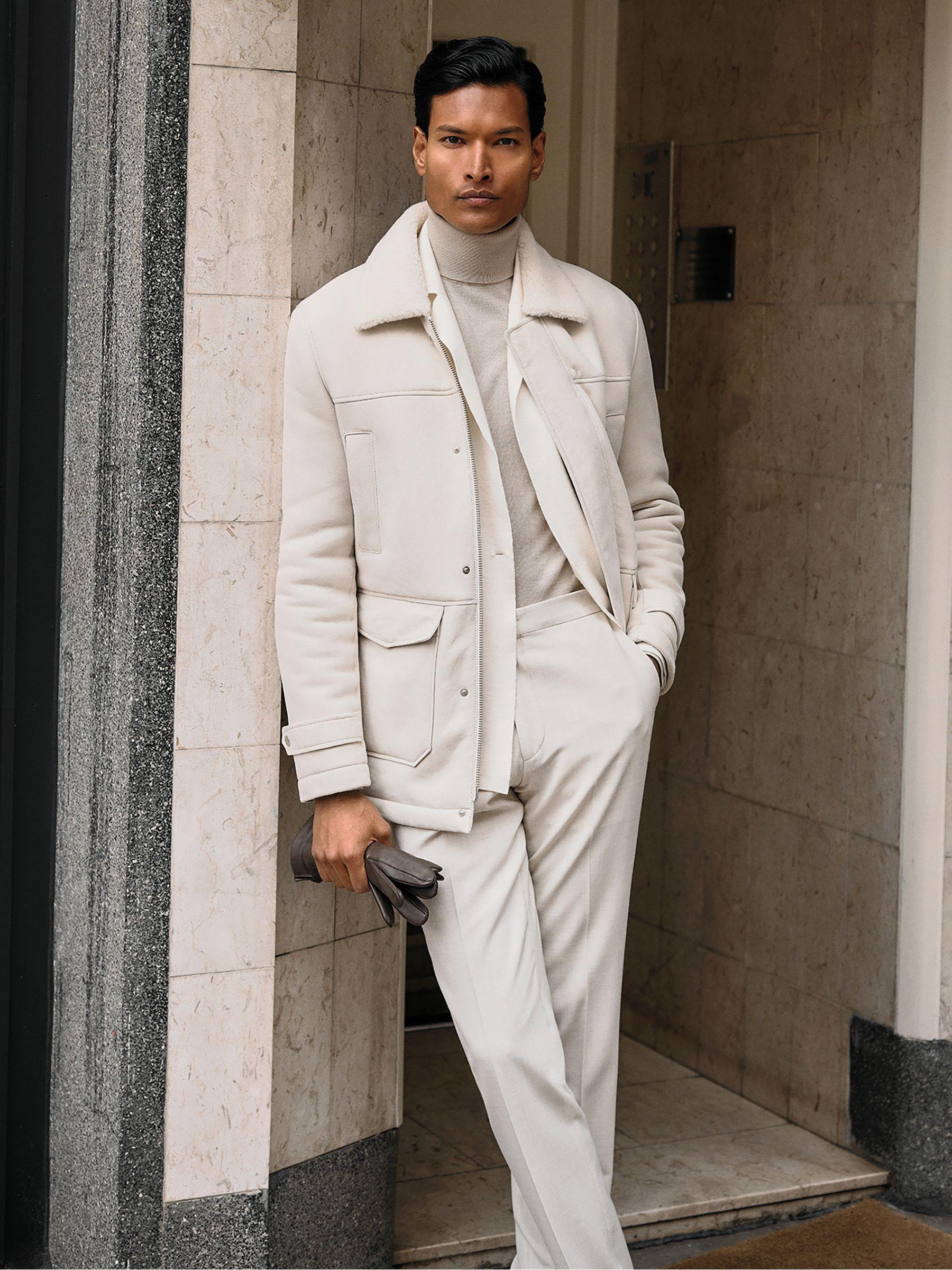 Atelier Suede Zip-Through Shearling Jacket in Off White Product Image