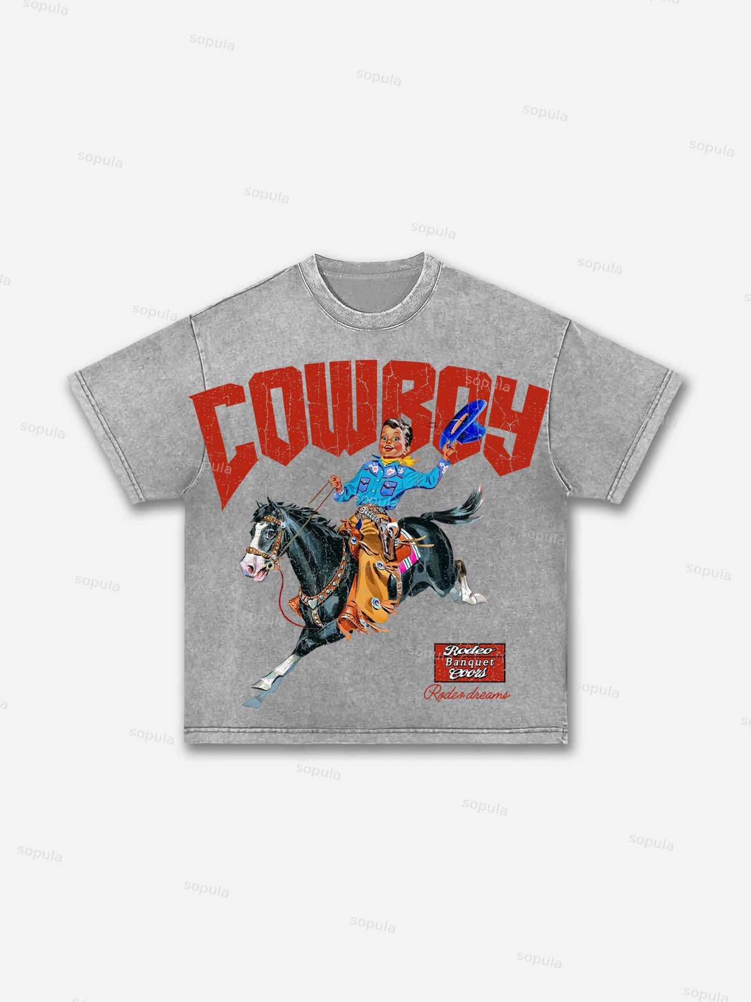 Cowboy Rodeo Dreams Print Acid Wash T-shirt Product Image