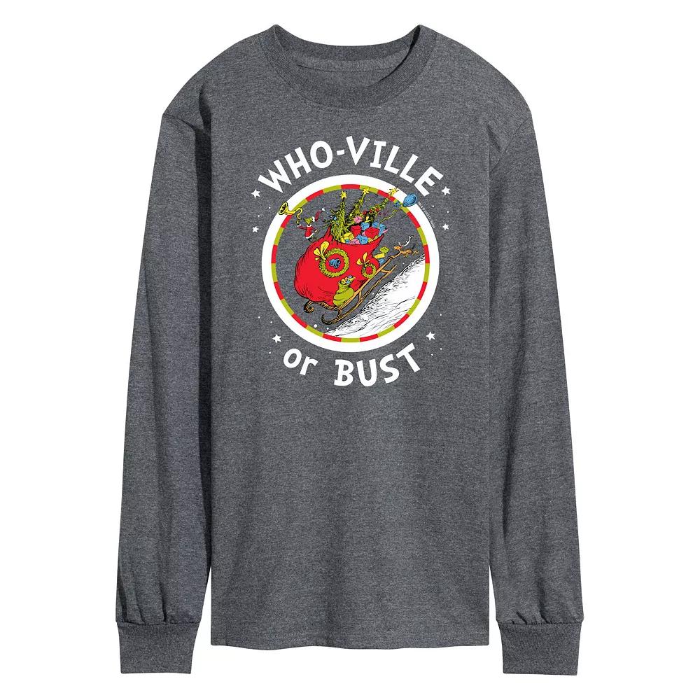 Men's Dr. Seuss Grinch Who-ville or Bust Long Sleeve Tee,  Product Image