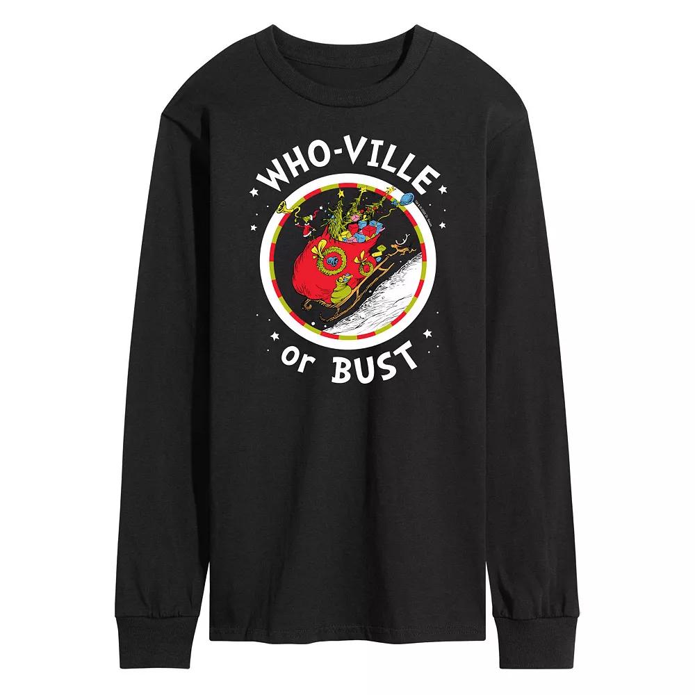 Men's Dr. Seuss Grinch Who-ville or Bust Long Sleeve Tee,  Product Image