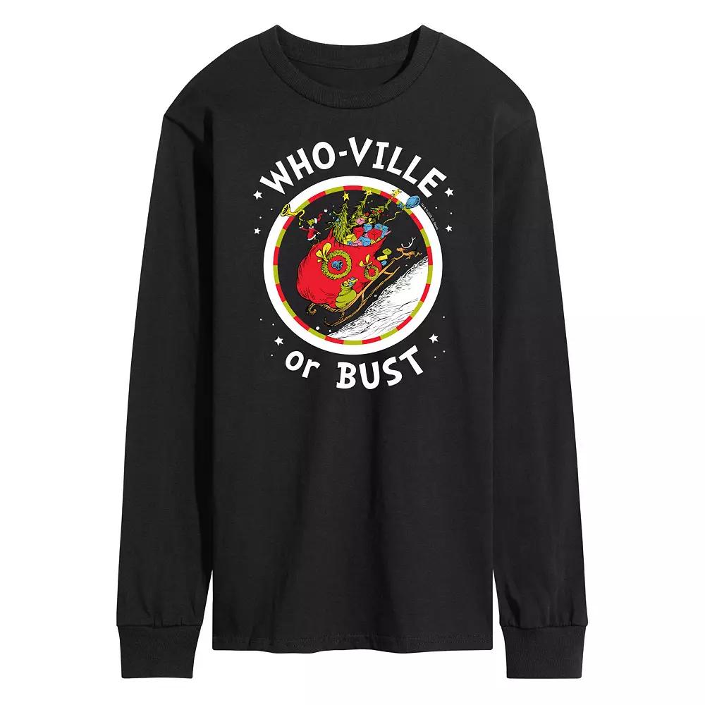 Men's Dr. Seuss Grinch Who-ville or Bust Long Sleeve Tee,  Product Image