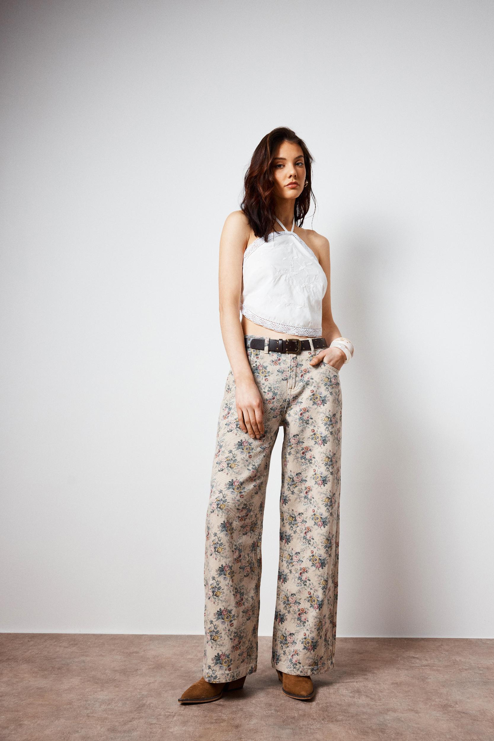 Floral Printed Denim Jean Product Image