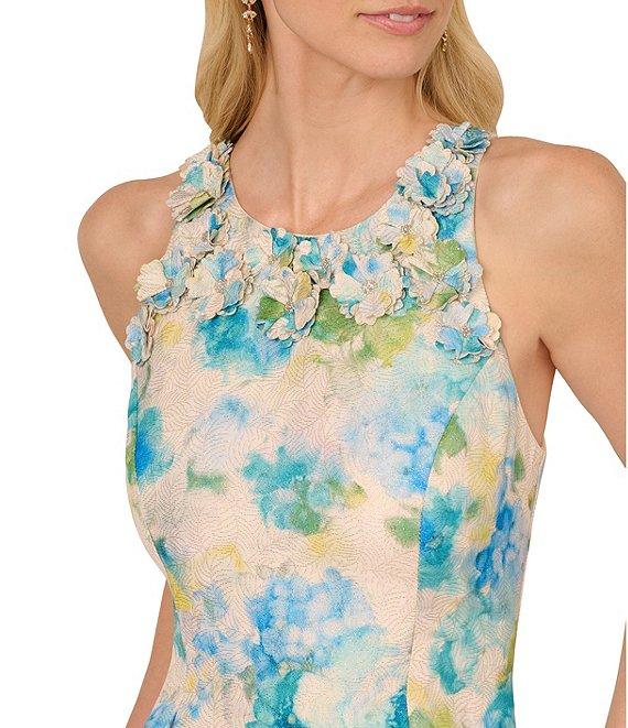 Adrianna Papell Jacquard Floral Print Halter Neck Sleeveless Rosette A-Line Midi Dress Product Image