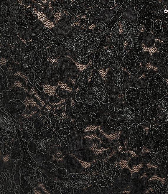 R & M Richards Embroidered Sequin Stretch Lace Sleeveless Scalloped Edge Sheath Gown Product Image