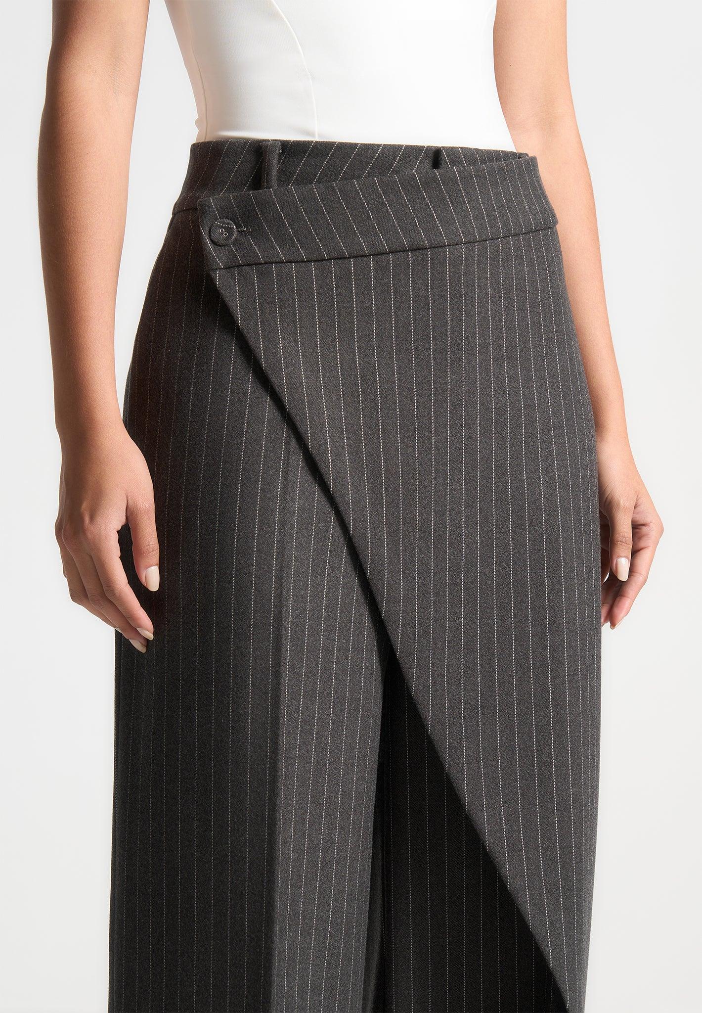 Colette - Wool Pinstripe Wrap Tailored Trousers - Grey Female Product Image