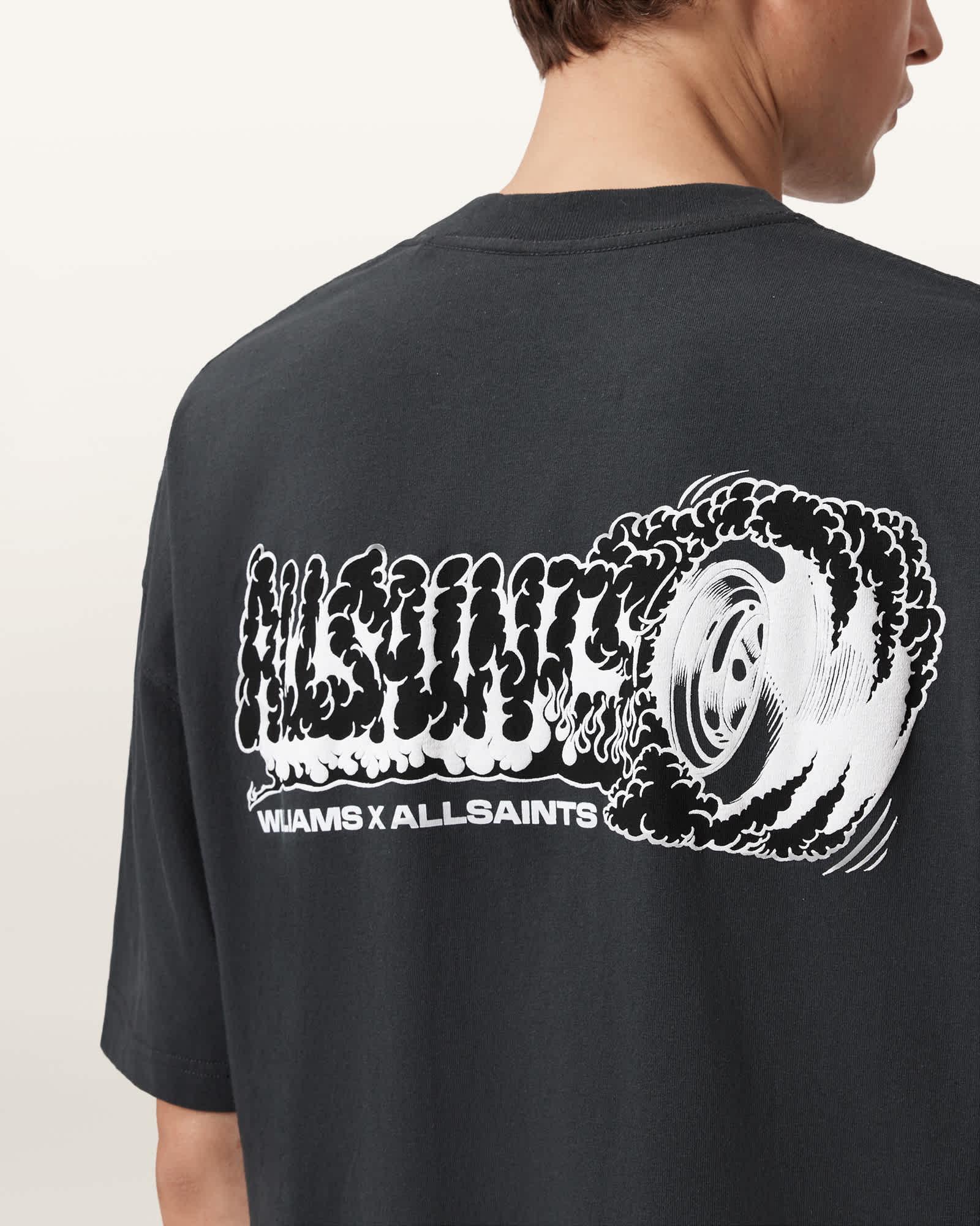 Williams X AllSaints Burnout Crew Neck T-Shirt Washed Black | ALLSAINTS US Product Image