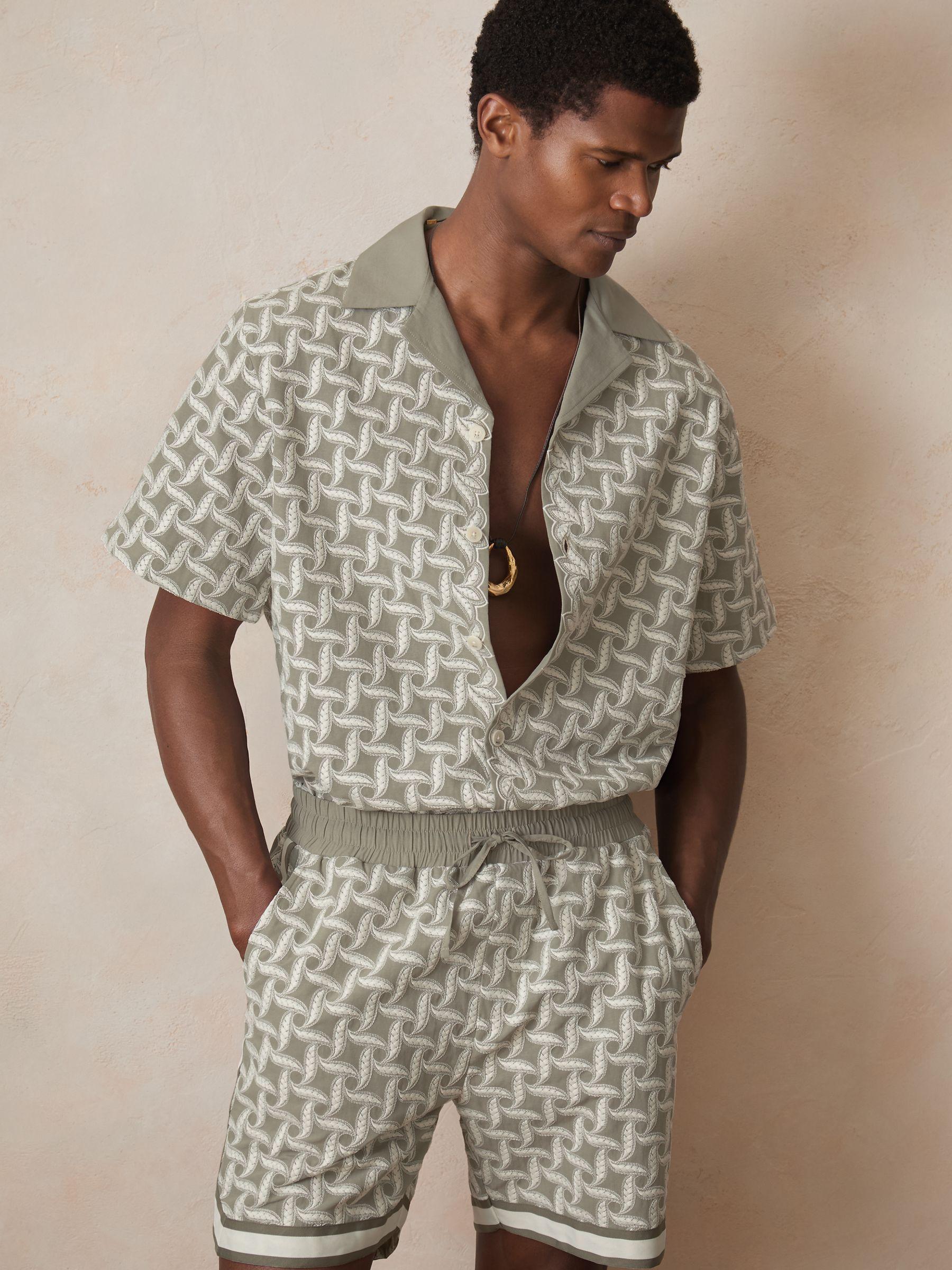 Reiss | Ché Motif-Embroidered Shirt in Sage/White Product Image