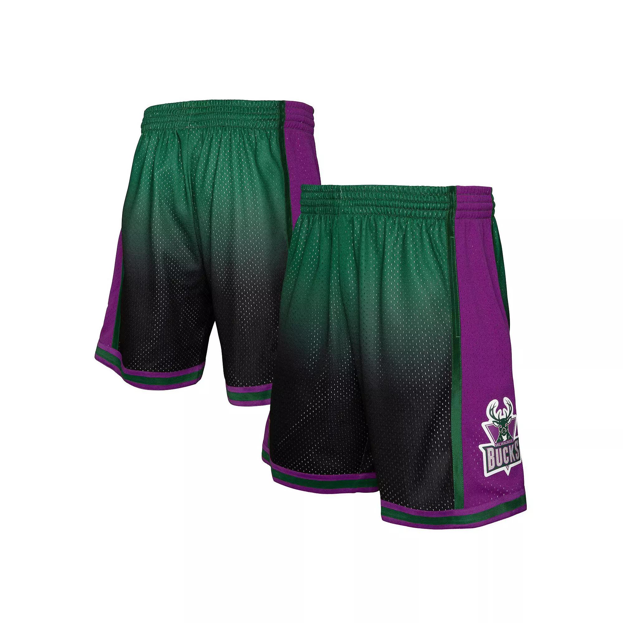 Men's Mitchell & Ness Green/Black Milwaukee Bucks 1996/97 Hardwood Classics Fadeaway Reload 3.0 Swingman Shorts, Size: XL Product Image