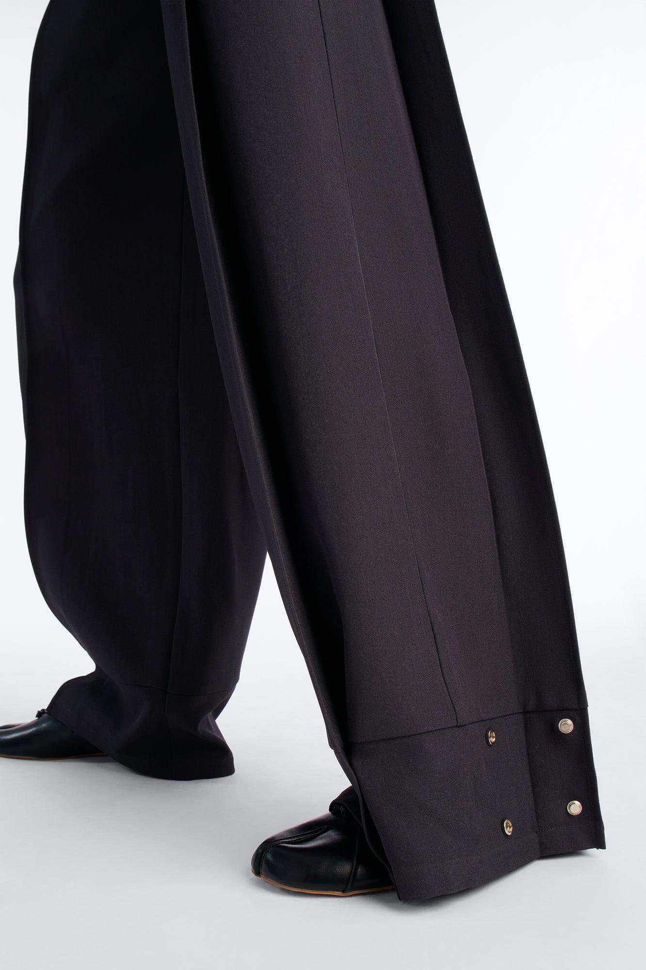 Anya Double Side Pleat Button Hem Trouser 33″ - Charcoal Female Product Image