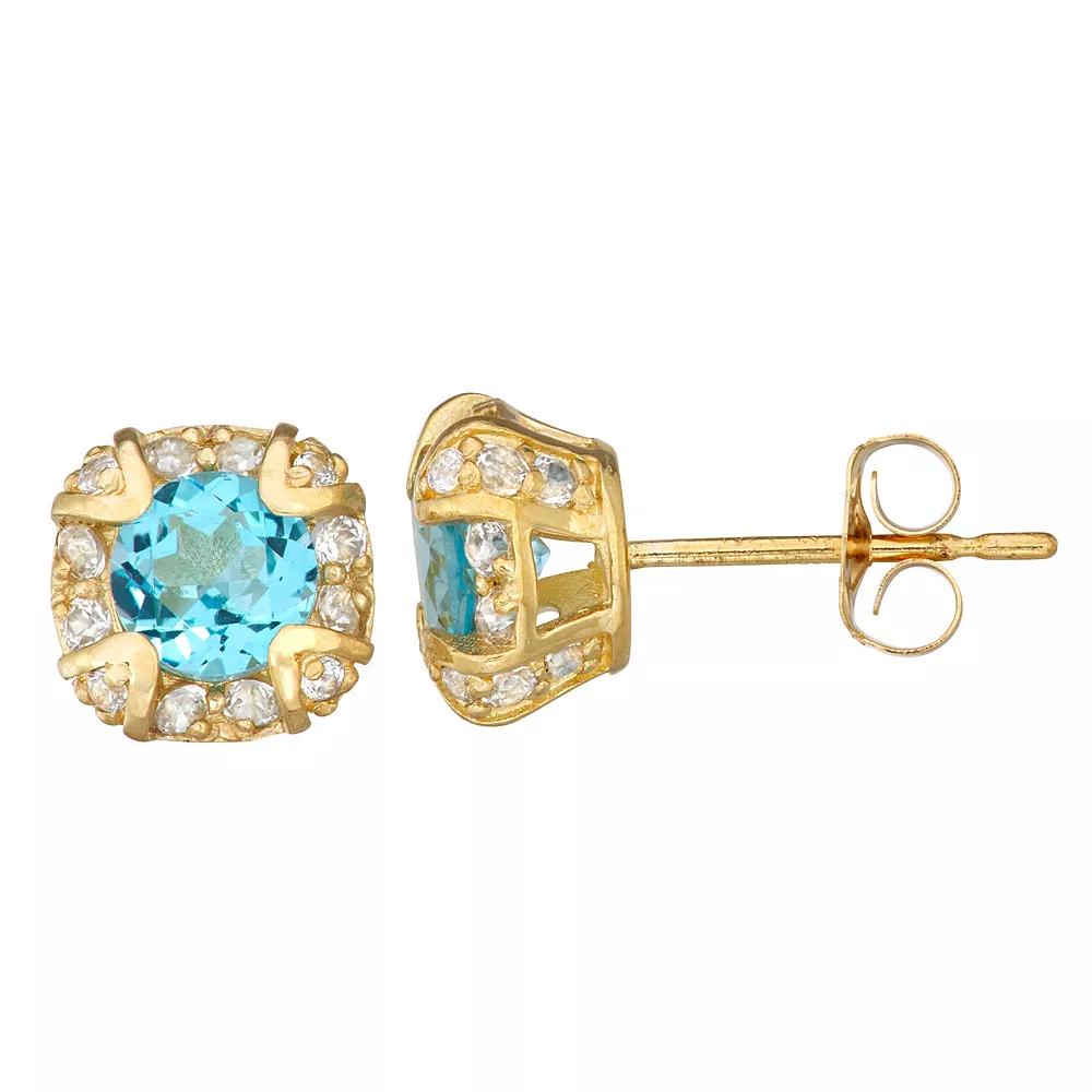 Designs by Gioelli 10k Gold Gemstone Round Halo Stud Earrings, Women's, Swiss Blue Topaz Product Image
