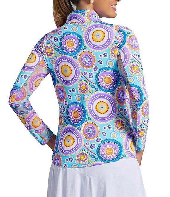 IBKUL Leona Print Zip Mock Neck Long Sleeve Top Product Image
