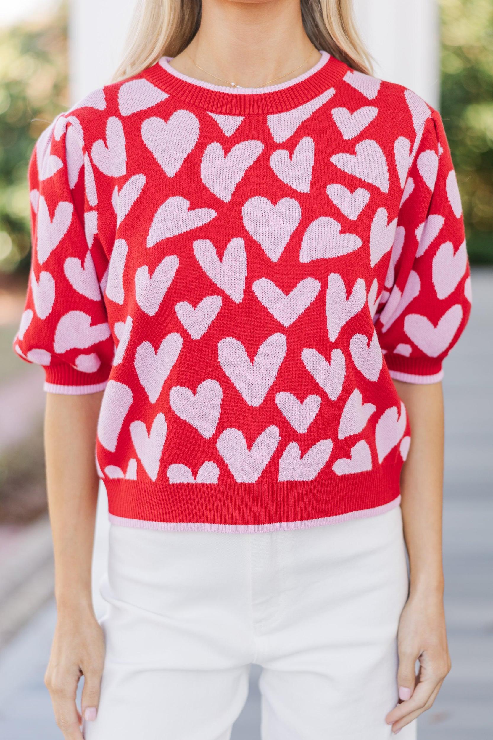 Need To Know Red & Pink Heart Sweater Female Product Image