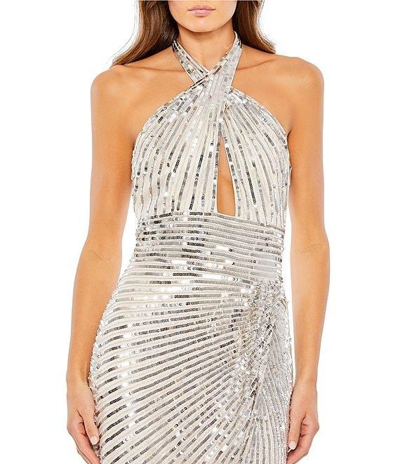 Mac Duggal Halter Keyhole Neck Sequin Front Slit Column Gown Product Image