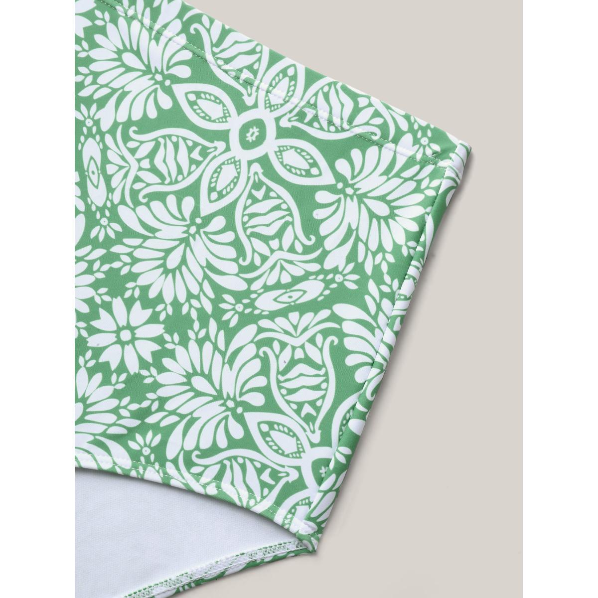 Plus Size Floral Print Twist Front Swim Dress Women's Swimwear Greenbean Beach Bodycon Heart neckline High stretch Curve Swim Dresses BloomChic 26/4X Product Image