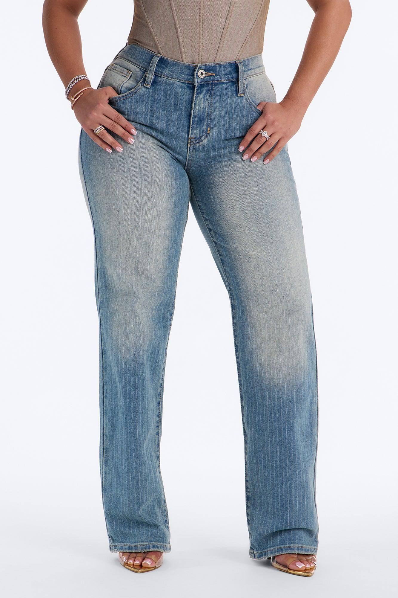 Legendary Status Striped Straight Leg Jeans - Medium Wash Female Product Image