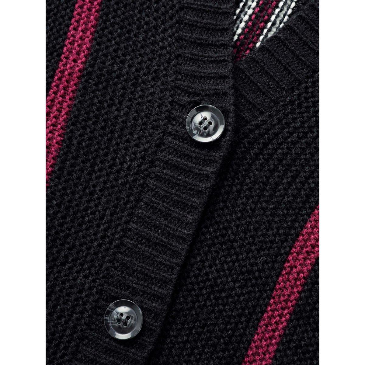 Plus Size Striped Patched Pocket Drop Shoulder Cardigan Black Women Casual Long Sleeve Everyday Cardigans BloomChic 30/6X Product Image