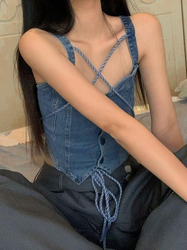 Vintage Denim Tie Up Cami Top Product Image