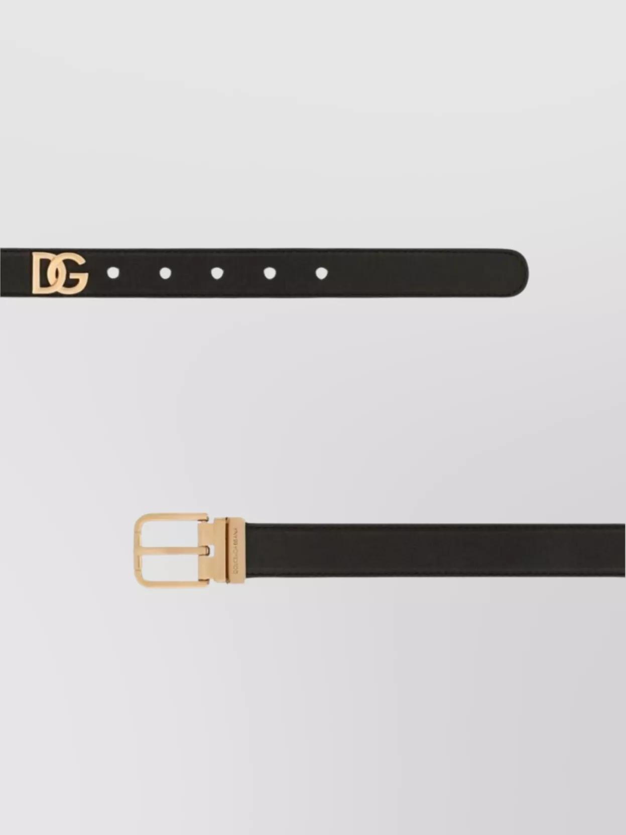 DOLCE & GABBANA Calf Leather Belt With Logo Plaque In Black Product Image