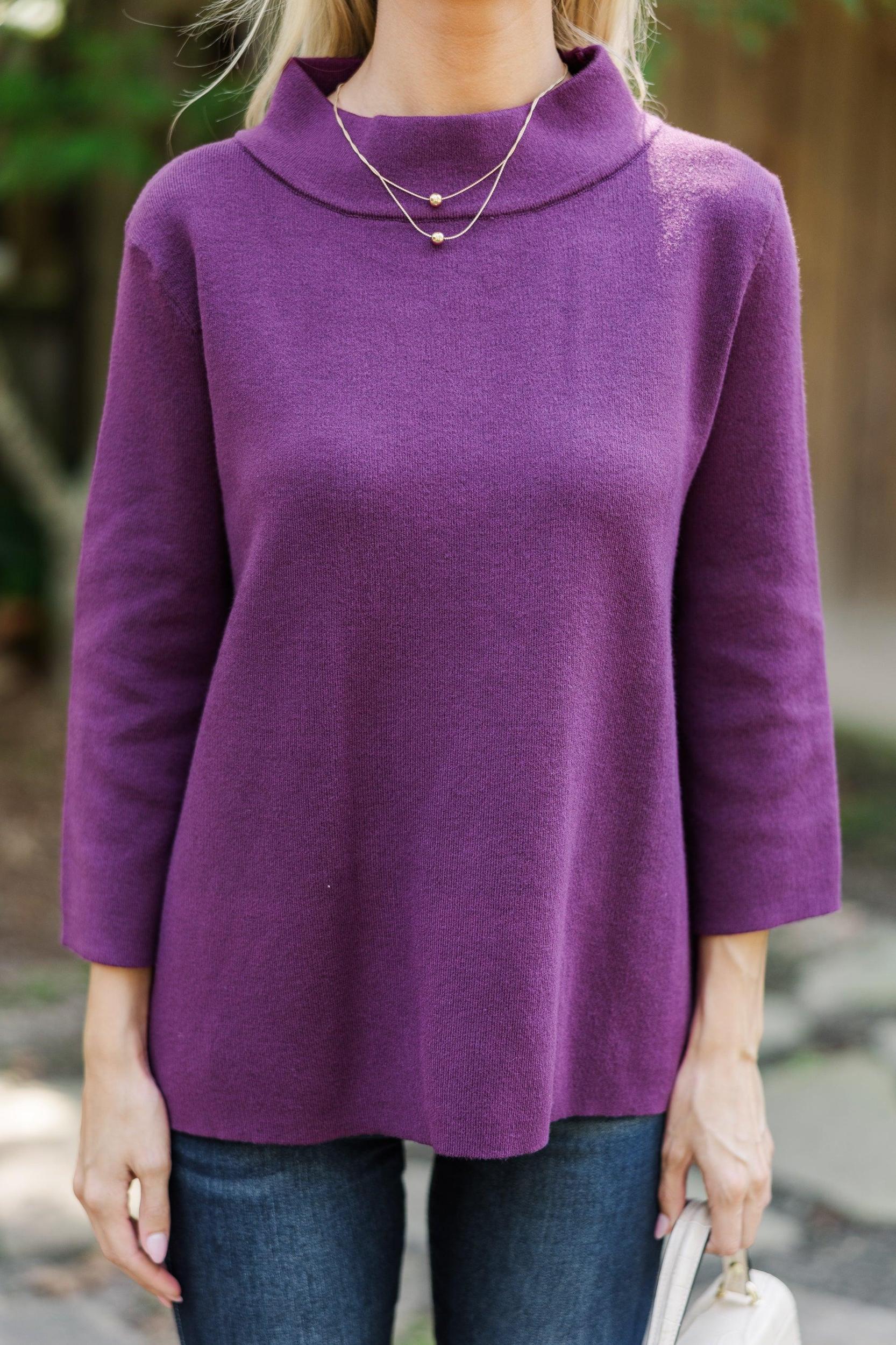 Just A Feeling Plum Purple Mock Neck Sweater Female Product Image