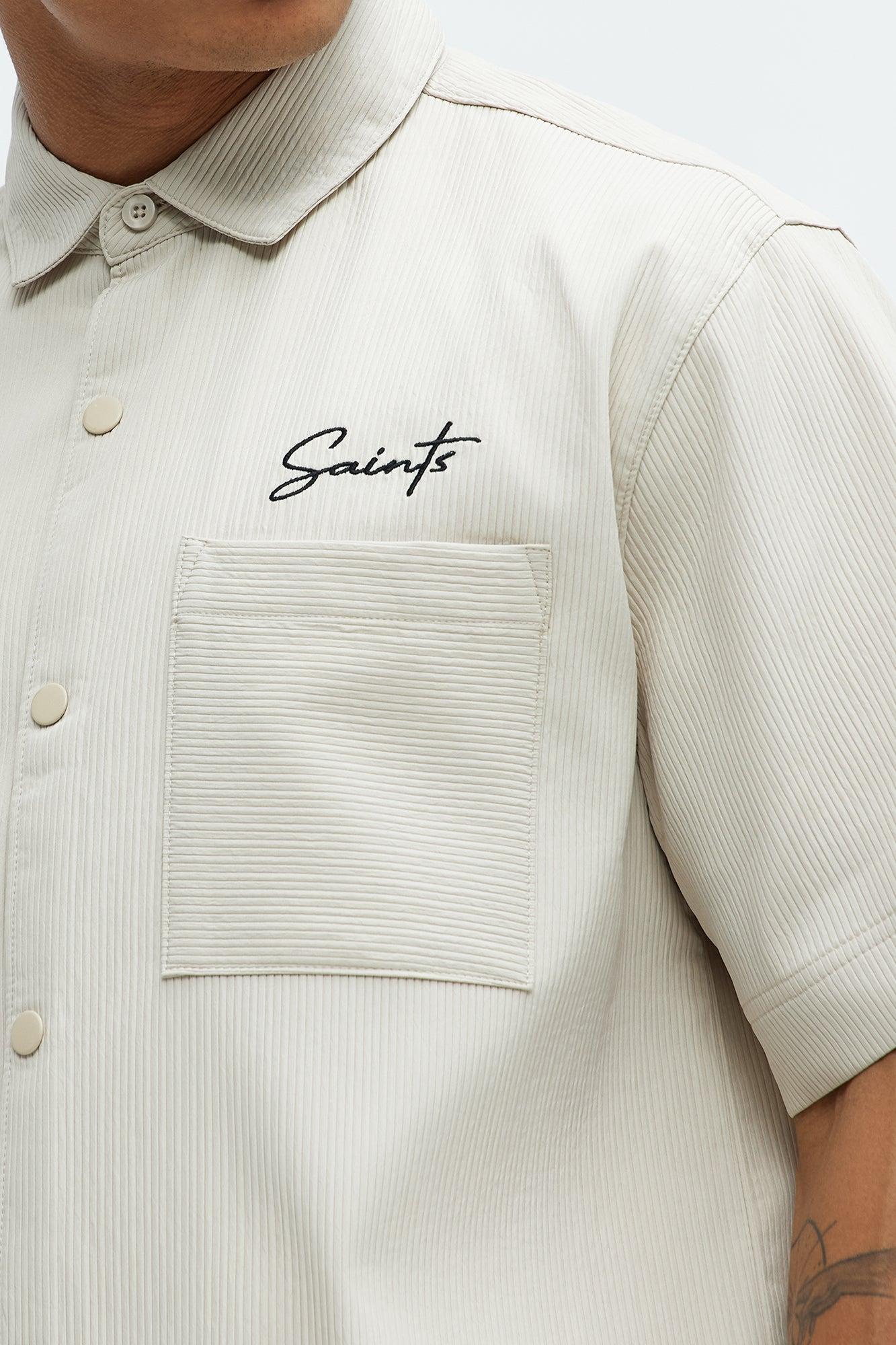 Saint Embroidered Short Sleeve Button Up - Off White Product Image