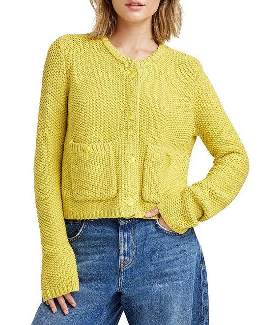 Splendid Andrea Knit Round Neck Long Sleeve Cropped Button Front Cardigan Product Image