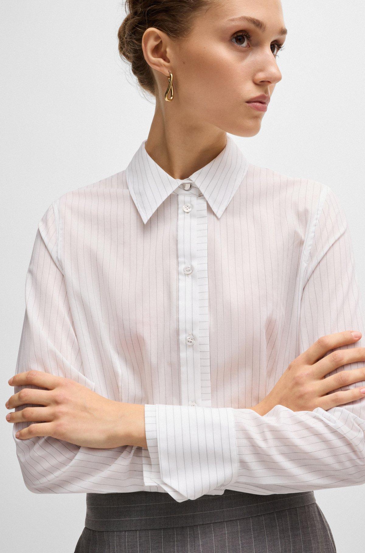 Long-sleeved blouse in pinstripe cotton Product Image