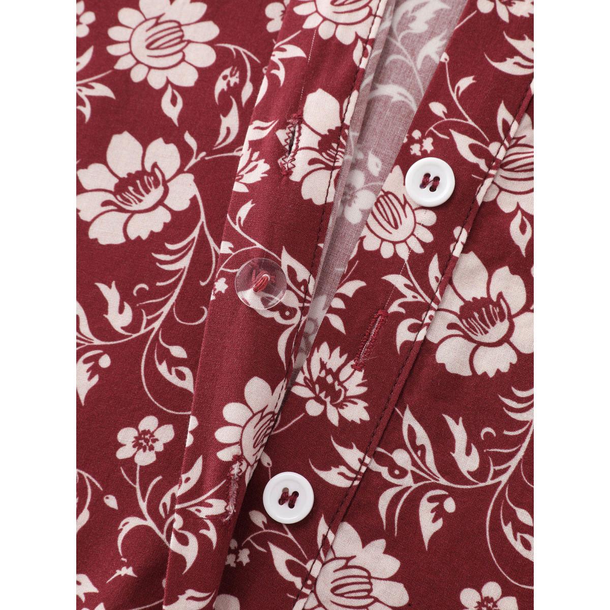 Plus Size Deepred Floral Ruffled Collar Button Front Blouse Women Timeless Long Sleeve Shirt collar Elegant Blouses BloomChic 26/4X Product Image