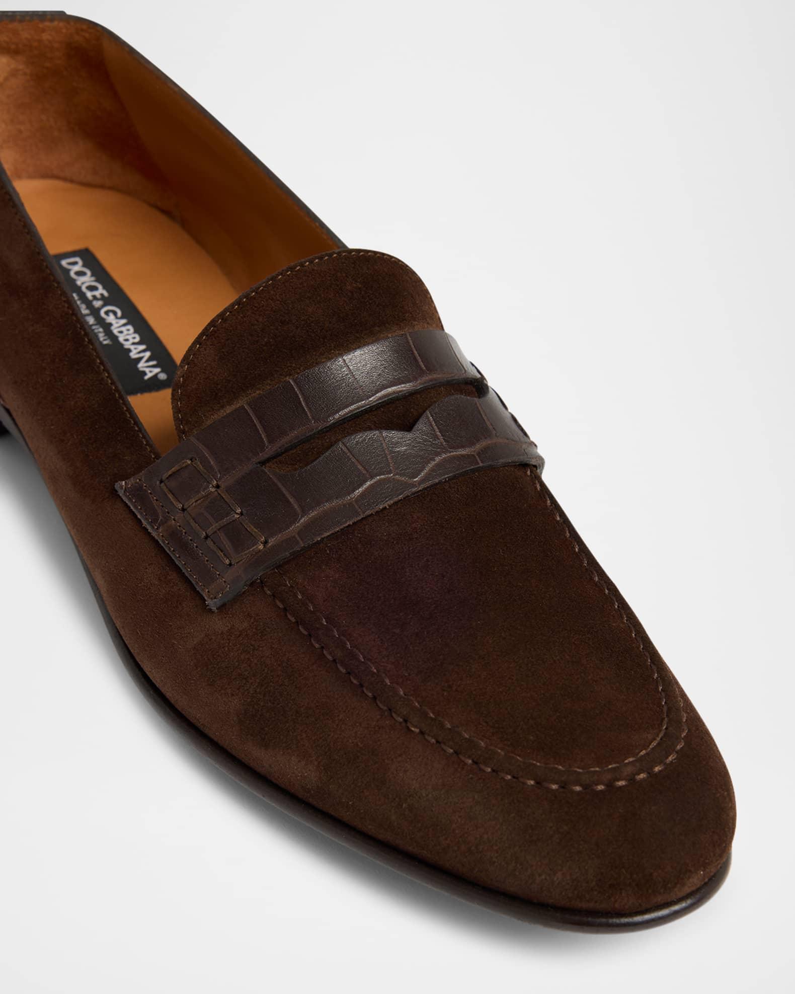 Men's Suede and Alligator Penny Loafers Product Image