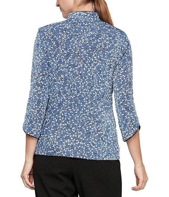 Alex Evenings Mock Neck 3/4 Sleeve Piping Glitter Embellished Printed 2-Piece Twinset Product Image