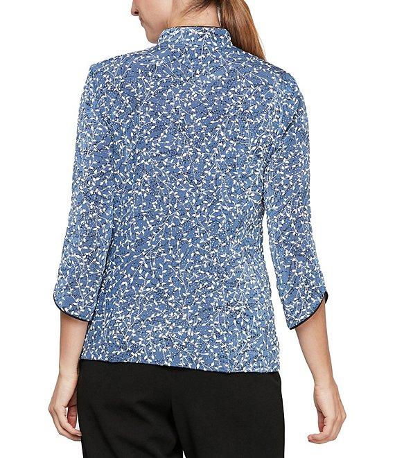 Alex Evenings Mock Neck 3/4 Sleeve Piping Glitter Embellished Printed 2-Piece Twinset Product Image