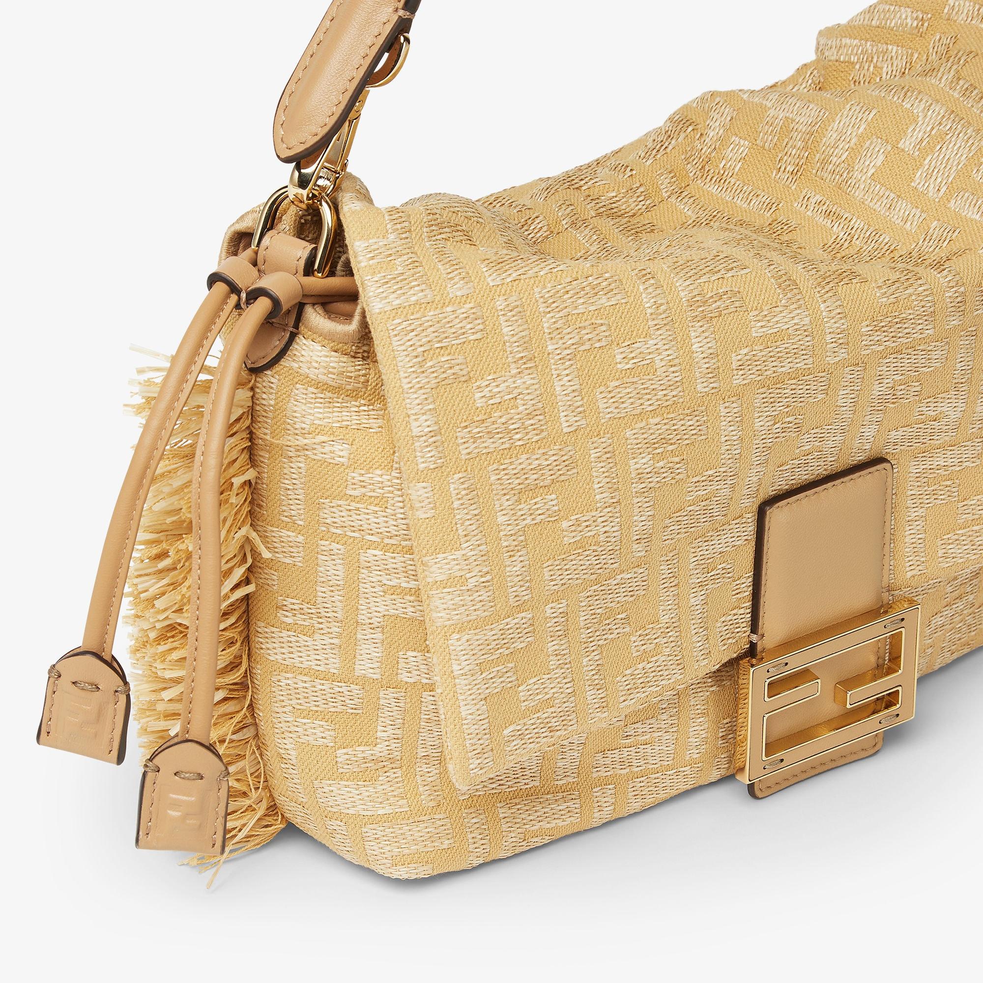 Mamma Baguette MediumJacquard fabric bag with raffia FF Product Image