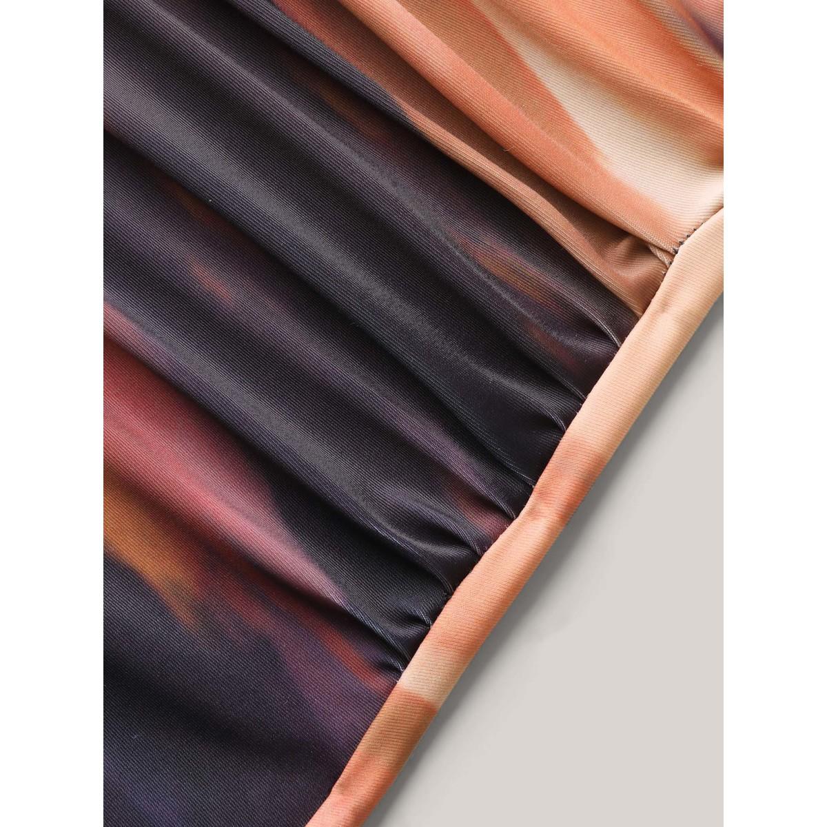 Plus Size Two-Piece Ombre Gradient Surplice Swimsuit, Sarong Women's Swimwear Multicolor Beach Pleated Curve Bathing Suits High stretch One Pieces BloomChic 10/M Product Image