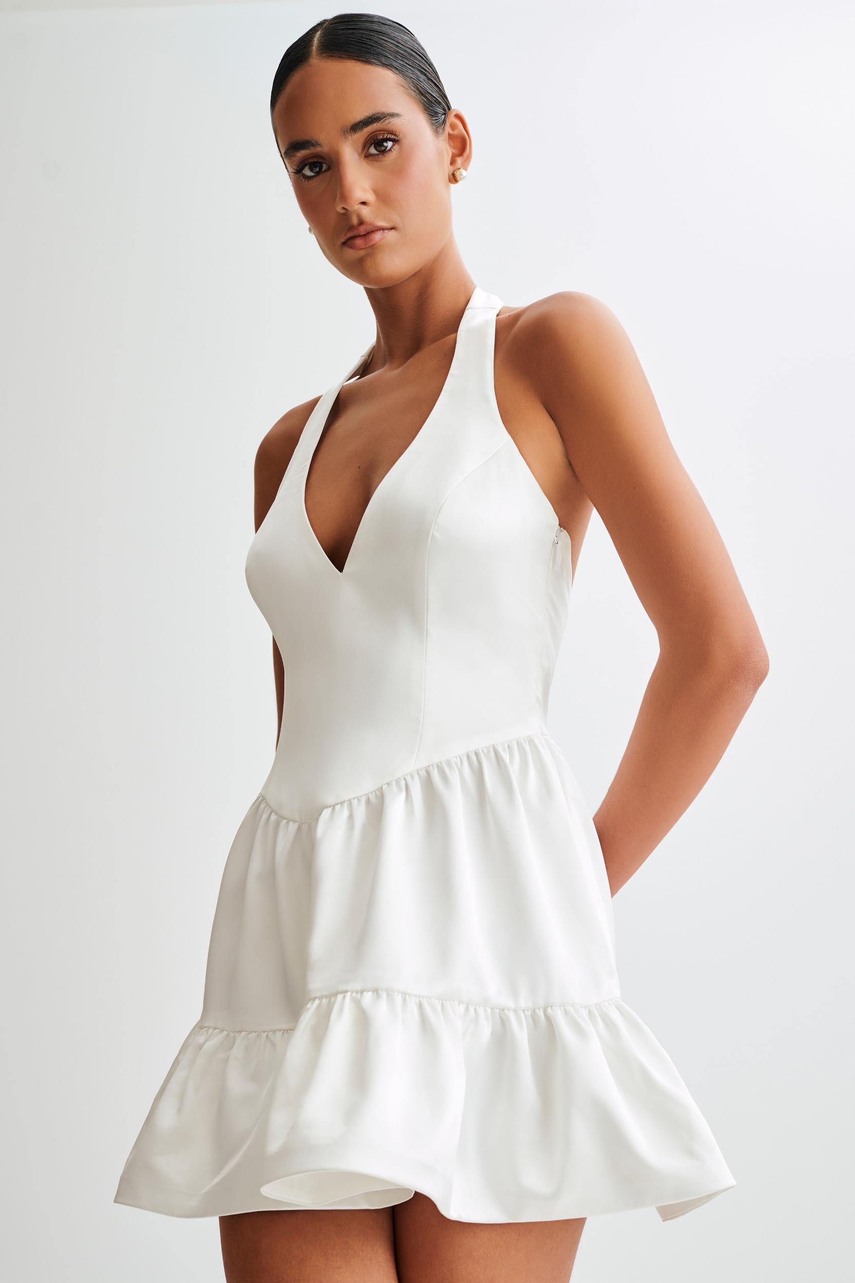 Holly Satin Structured Halter Mini Dress - White Product Image