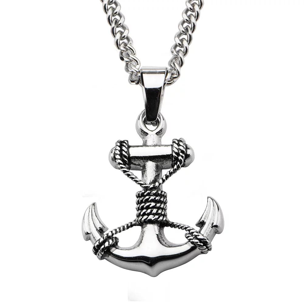 Men's Stainless Steel Anchor Pendant Necklace, Size: 24" Product Image