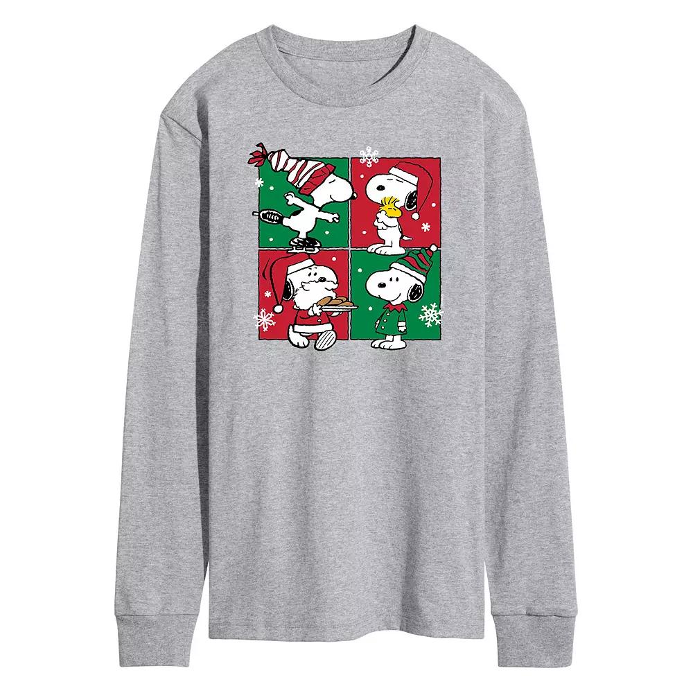 Men's Peanuts Snoopy Christmas Grid Long Sleeve Tee,  Product Image