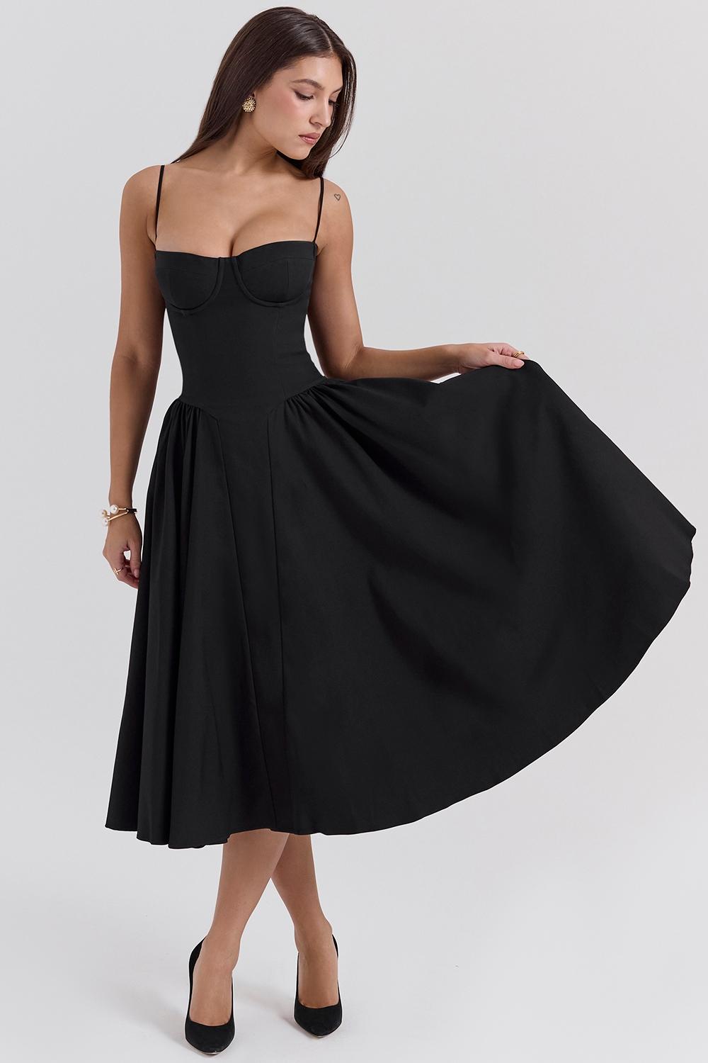 Samaria  black corset midi dress Product Image
