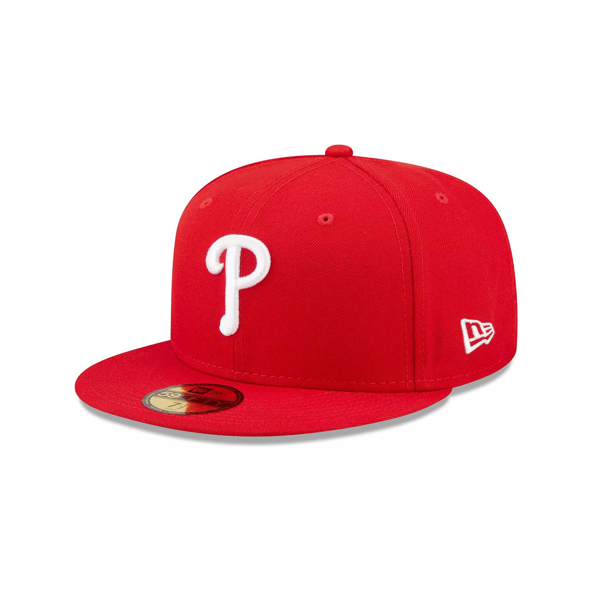 Men's New Era Red Philadelphia Phillies Logo White 59FIFTY Fitted Hat, Size: 7 Product Image