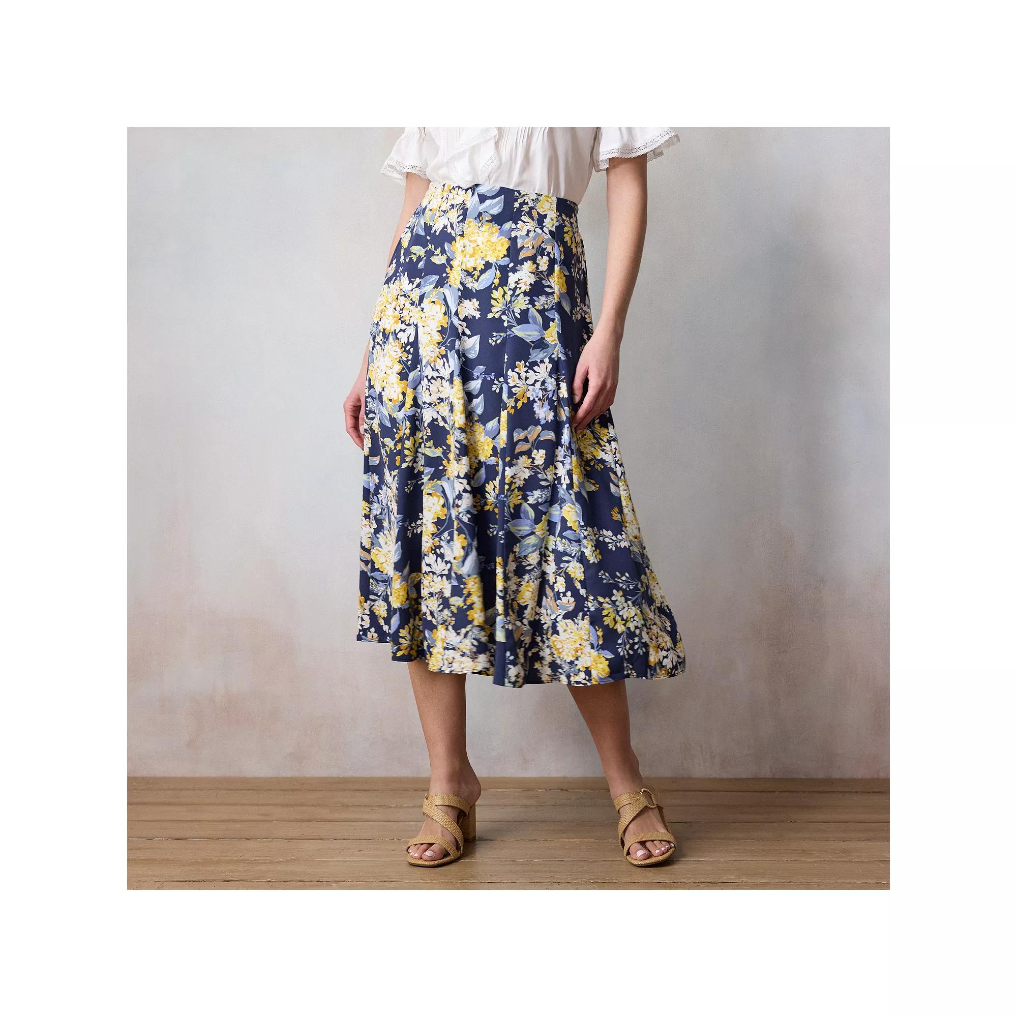 Women's LC Lauren Conrad Floral Crepe Godet Midi Skirt, Size: Large, Blue Florabelles Product Image