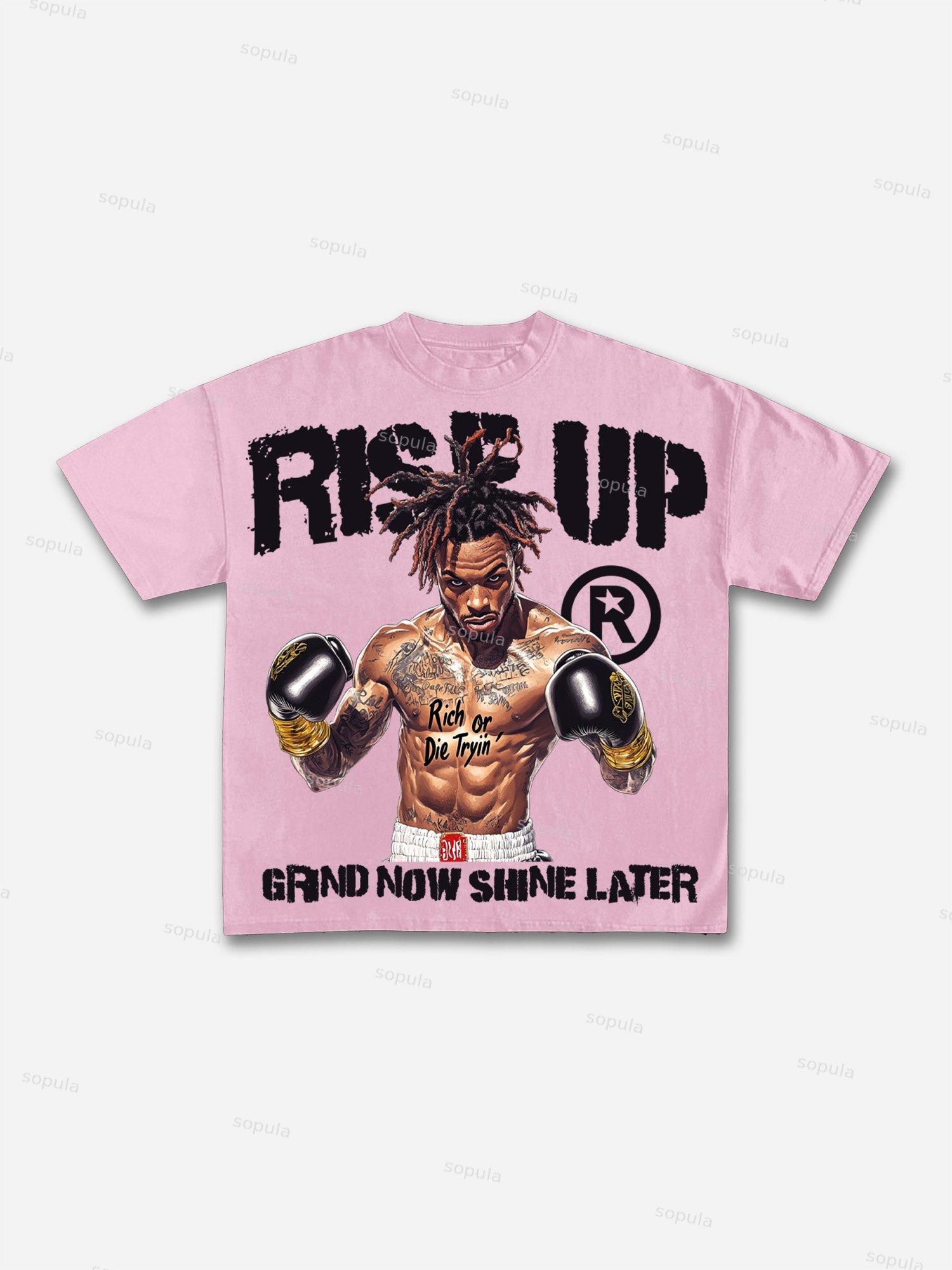 Rise Up Street Boxer Retro Graphic Cotton T-shirt Product Image