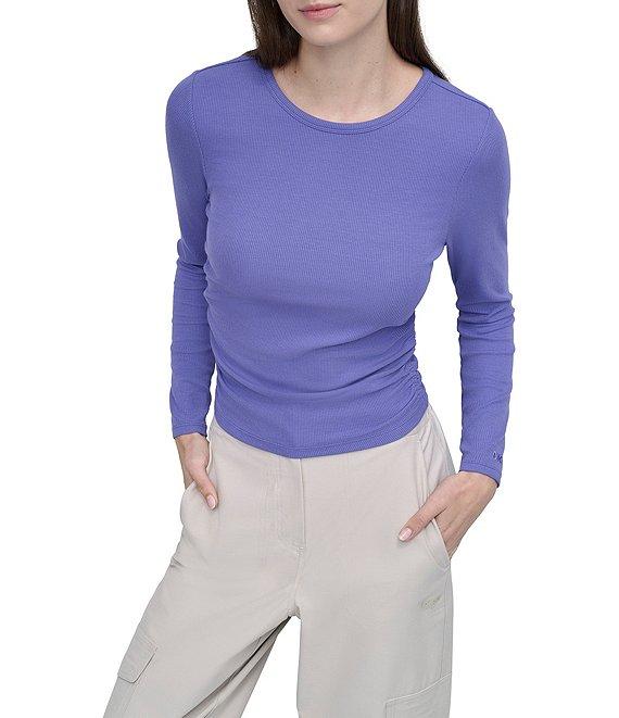 DKNY Sport by Donna Karen Platinum Ribbed Crew Neck Long Sleeve Side Ruching Top Product Image