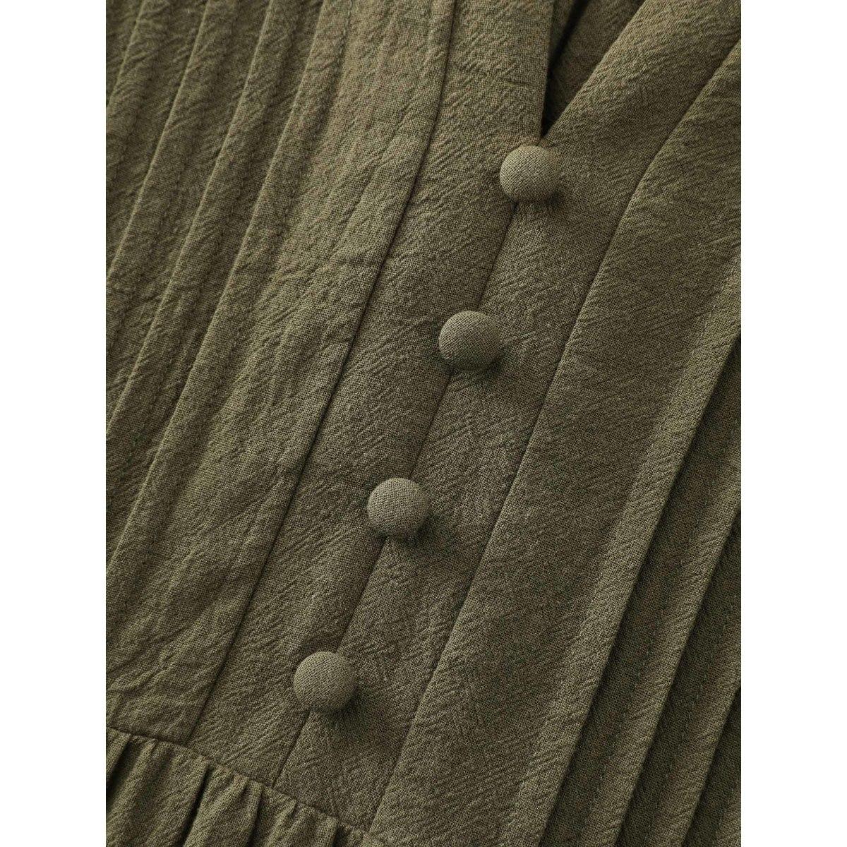 Plus Size ArmyGreen Cotton Toothpick Pleat Notched Collar Blouse Women Leisure Elbow-length sleeve Flat collar with V-notch Casual Blouses BloomChic 14-16/1X Product Image