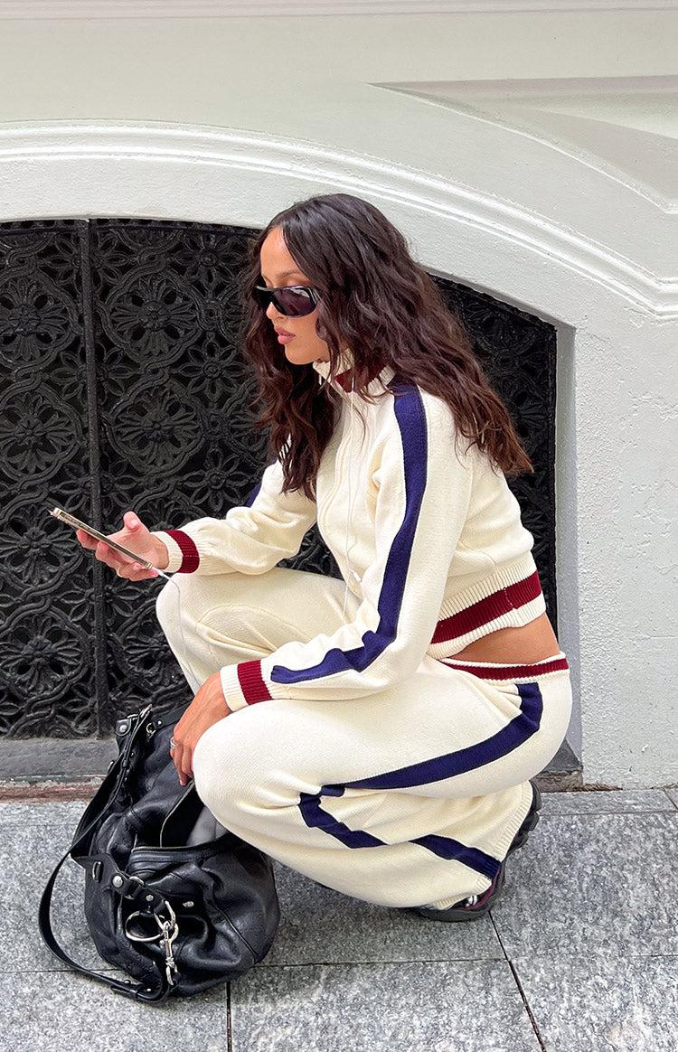 Liberty Cream Knit Jacquard Zip Sweater Product Image