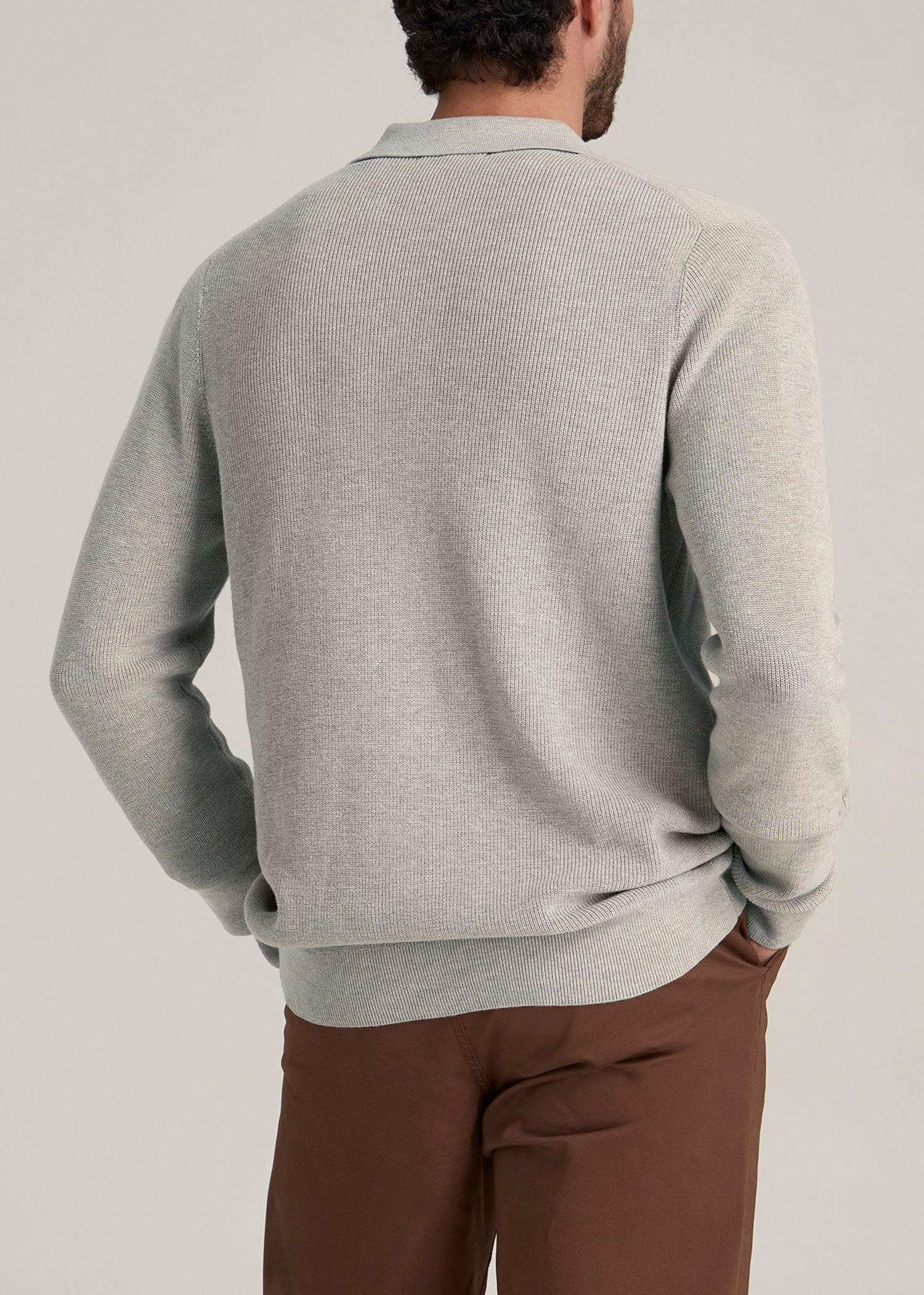 Sweater Polo Cardigan for Tall Men in Cream Beige Male Product Image