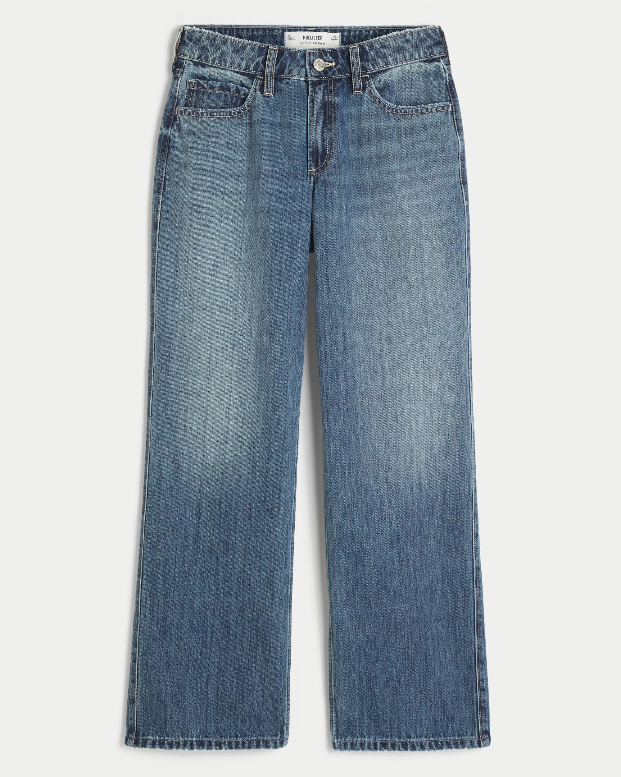 Curvy Mid-Rise Medium Wash Baggy Jeans Product Image